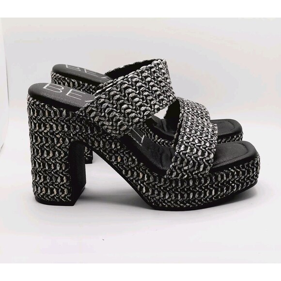 BEACH by Matisse Vegan Gem Platform Block Heels Black Double Strap Sandals  5.5 - Picture 5 of 9